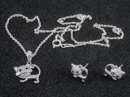 Komplet biżuterii srebrnej - kotki