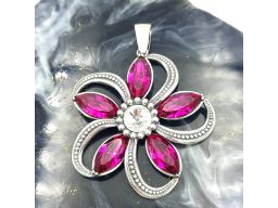 Wisior srebrny kwiat z kryształkami Fuchsia