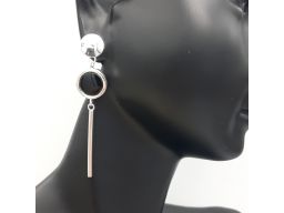 Kolczyki srebrne długie z czarnym kamieniem