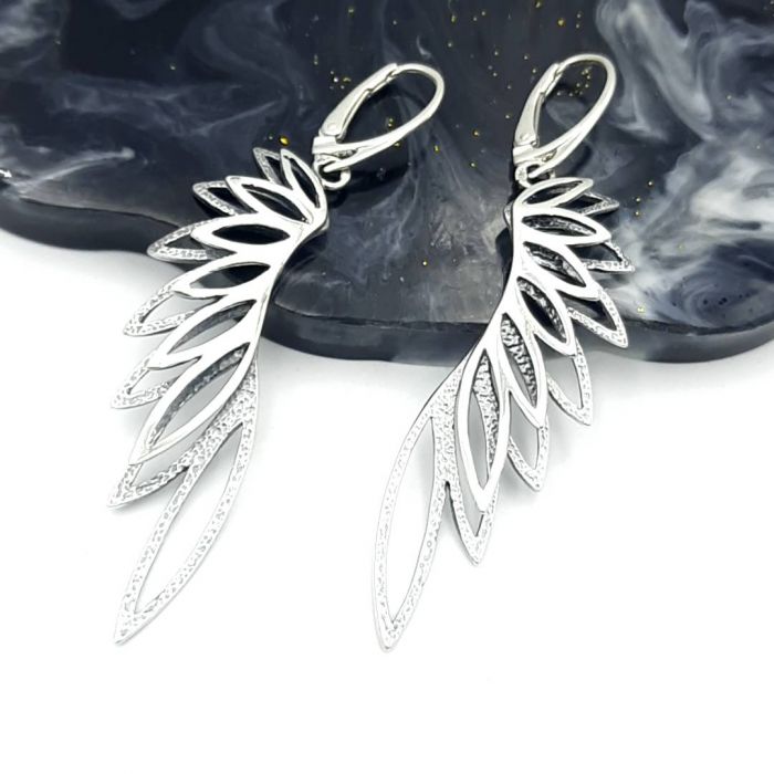 Kolczyki srebrne duże długie skrzydła 3d
